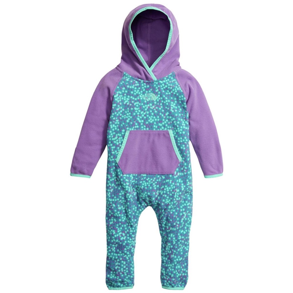 The North Face 12–18M Baby Girl Glacier Purple Teal Fleece Footie Hoodie